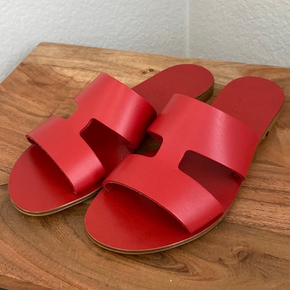 Everlane Shoes Everlane Red Leather Slide Sandals 7 Poshmark